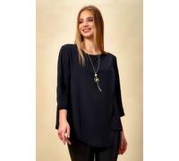 Hoxton Gal 3/4 Sleeve Relaxed Layered Top With Necklace In Black Black