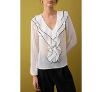 Hoxton Gal Boho Woven Blouse With Contrast Piping And Ruffle Detail In White White 6