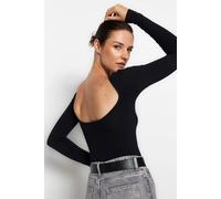 Hoxton Gal Cotton Rich Long Sleeve Top - Open Back Detail In Black Black L