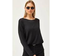 Hoxton Gal Draped Viscose Blouse With Crew Neck & Batwing Sleeves In Black Black M