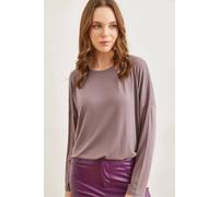 Hoxton Gal Draped Viscose Blouse With Crew Neck & Batwing Sleeves In Taupe Taupe L