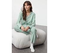 Hoxton Gal Knitted Pyjama Set With Button Up Cardigan And Straight Leg Trousers In Mint Mint L