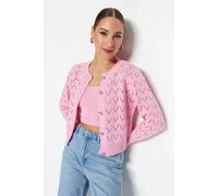 Hoxton Gal Openwork Knit Cropped Cardigan With Decorative Buttons In Pink Pink M