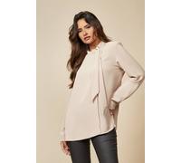 Hoxton Gal Oversized Brooch Detailed Long Sleeves Top In Beige Beige