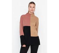Hoxton Gal Oversized Colour Block High Neck Knit Sweater In Camel Camel XL