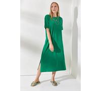 Hoxton Gal Oversized Cotton T-Shirt Dress With Side Slit In Green Green S/M