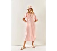 Hoxton Gal Oversized Cotton T-Shirt Dress With Side Slit In Light Pink Light Pink L/XL