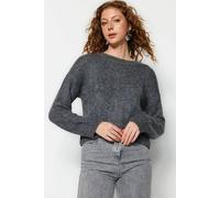 Hoxton Gal Oversized Crew Neck Knit Sweater In Dark Grey Dark Grey L