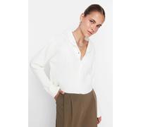 Hoxton Gal Oversized Cropped Soft-Textured High Neck Knit Cardigan In White White