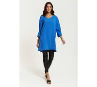 Hoxton Gal Oversized Detailed Sleeves V Neck Tunic In Blue Blue