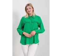 Hoxton Gal Oversized Frill Detailed Long Sleeves Blouse Shirt In Green Green