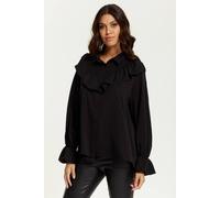 Hoxton Gal Oversized Frill Detailed Long Sleeves Shirt In Black Black