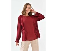 Hoxton Gal Oversized Frilled Front Blouse With Detailed Cuffs In Burgundy Burgundy 16-18