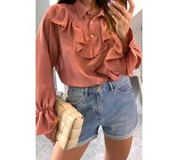 Hoxton Gal Oversized Frilled Front Shirt With Detailed Cuffs In Pink Pink