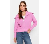 Hoxton Gal Oversized Half-Zip High Neck Knit Sweater In Pink Pink M