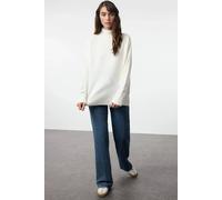 Hoxton Gal Oversized High Neck Knit Sweater In White White L