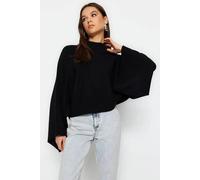 Hoxton Gal Oversized Knit Sweater With Flared Sleeves In Black Black S