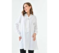 Hoxton Gal Oversized Long Sleeves Shirt Collar Tunic Top With Brooch Detail In White White 16-18