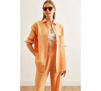 Hoxton Gal Oversized Muslin Button-Up Shirt With Front Pockets In Orange Orange S