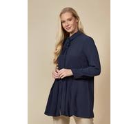 Hoxton Gal Oversized Pleated Shirt Tunic With Long Sleeves In Navy Navy