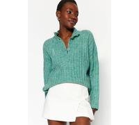 Hoxton Gal Oversized Ribbed Knit Sweater With High Neck And Button Placket In Mint Mint L