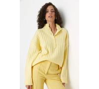 Hoxton Gal Oversized Ribbed Knit Sweater With High Neck And Button Placket In Yellow Yellow L