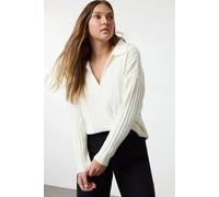 Hoxton Gal Oversized Ribbed Knit Sweater With Polo Collar And Deep V-Neck In White White L