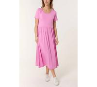 Hoxton Gal Oversized Round Neck Stretch Tiered Midi Dress In Pink Pink