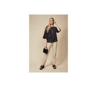 Hoxton Gal Oversized Women Layered Blouse With 3/4 Sleeve And Necklace In Black Black