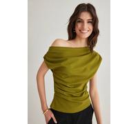 Hoxton Gal Regular Fit Asymmetric Off-Shoulder Draped Knit Blouse In Green Green S