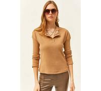 Hoxton Gal Regular Fit Buttoned Fleece-Lined Loose Sweater In Camel Camel L/XL