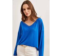 Hoxton Gal Regular Fit Casual V-Neck Blouse With Stitch Detail In Royal Royal M