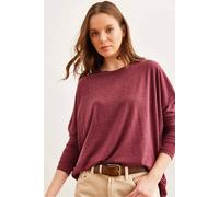 Hoxton Gal Regular Fit Crew Neck Batwing Wool Sweater In Burgundy Burgundy M