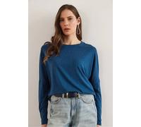 Hoxton Gal Regular Fit Crew Neck Batwing Wool Sweater In Indigo Indigo M