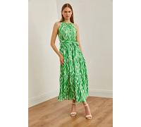Hoxton Gal Regular Fit Halter Neck Belted Midi Dress In Bright Green Bright Green S
