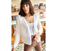 Hoxton Gal Regular Fit Open-Knit Crochet Cardigan In White White L