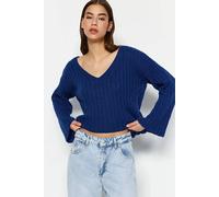 Hoxton Gal Regular Fit Wool Blend V-Neck Ribbed Knit Sweater In Royal Royal XL