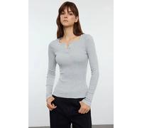 Hoxton Gal Ribbed Mélange Long Sleeve Knit Top With Snap Buttons In Grey Grey S