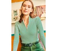 Hoxton Gal Slim Fit Ribbed Zip Neck Stretch Top In Light Green Light Green S
