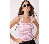Hoxton Gal Square Neck Ruched Sides Crop Top With Shoulder Bow Detail In Pink Pink M