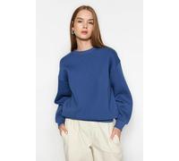 Hoxton Gal Thick Fleece-Lined Regular Fit Crew Neck Basic Knit Sweatshirt - Indigo - XL