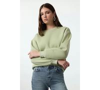 Hoxton Gal Thick Fleece-Lined Regular Fit Crew Neck Basic Knit Sweatshirt - Mint - S