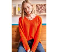 Hoxton Gal V-Neck Fisherman Rib Knit Jumper In Orange Orange S