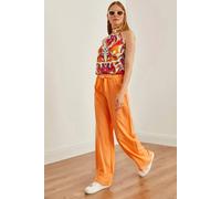 Hoxton Gal Wide-Leg Palazzo Pants With Comfortable Elastic Waist In Orange Orange S