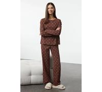 Hoxton Gal Women’S Relaxed Fit Pyjama Set Polka Dot & Heart Print In Brown Brown M