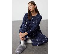 Hoxton Gal Women’S Relaxed Fit Pyjama Set Polka Dot & Heart Print In Navy Navy L