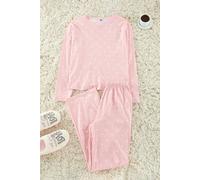 Hoxton Gal Women’S Relaxed Fit Pyjama Set Polka Dot & Heart Print In Pink Pink L