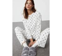 Hoxton Gal Women’S Relaxed Fit Pyjama Set Polka Dot & Heart Print In White White XL