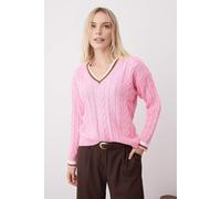 HOXTON GAL Women's Collegiate Cable Knit Regular Fit Sweater in Pink | Size: Medium HOXTON GAL Pink M