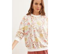 HOXTON GAL Women's Crew Neck Soft-Textured Sweatshirt with Print in Ecru | Size: Large HOXTON GAL Ecru L